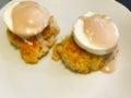 Eggs Benedict with crab cakes Royalty Free Stock Photo