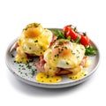 Eggs Benedict on plate, isolated, Ai Generated