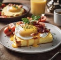 Eggs Benedict on a Polenta Cake with Bacon