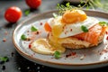 Eggs Benedict with salmon and rosemary