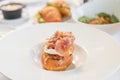 Eggs Benedict on toasted muffins with ham and sauce. Breakfast Buffet Concept, Breakfast Time. Royalty Free Stock Photo