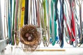 2 eggs in Bird`s nest clinging coat hangers, Close up shot, Biology life concept Royalty Free Stock Photo