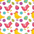 Eggs and birds chicken and flowers Easter seamless pattern Royalty Free Stock Photo