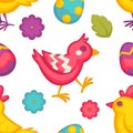 Eggs and birds chicken and flowers Easter seamless pattern Royalty Free Stock Photo