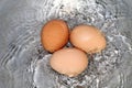 Eggs, Boiled egg in the pan, Raw Egg Reddish yellow in Hot water is boiling cooking Selective Focus Royalty Free Stock Photo