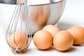 Eggs with bowl and whisk for cooking food