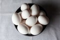 Eggs in a bowl on white napkin from above Royalty Free Stock Photo