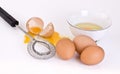 Eggs bowl and wisk Royalty Free Stock Photo