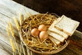 Eggs and bread in the basket