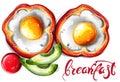 Eggs breakfast Vector watercolor. Organic meal. Menu delicious pages