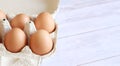 Open egg packaging, close-up. Fresh protein food Royalty Free Stock Photo