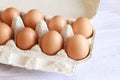 Eggs in a cardboard box. Fresh raw eggs Royalty Free Stock Photo