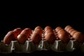 Eggs carton with chicken egg lined up in rows Royalty Free Stock Photo
