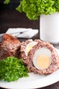 Eggs coated with ground meat roasted