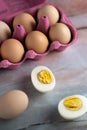Eggs cooked on the marble table Royalty Free Stock Photo