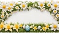 Eggs, daisies, daffodils, and green grass, Spring Easter borders
