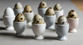 Eggs displayed in egg cups are Royalty Free Stock Photo