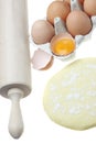 Eggs,dough and rolling pin