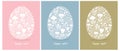 Happy Easter Vector Cards. Cute Eggs in 3 Diferent Colors Isolated on a Pink, Blue and Green Backgrounds.