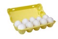 Eggs in egg carton box package isolated on white background Royalty Free Stock Photo