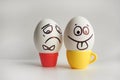 Eggs emotion concept. Eggs face. Photo for design