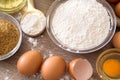 Eggs and flour basic ingredients for baking Royalty Free Stock Photo