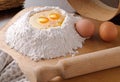 Eggs and flour on cutting board