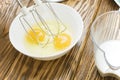 Eggs and flour, products for baking cake.