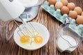 Eggs and flour, products for baking cake.