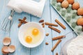 Eggs and flour, products for baking cake.