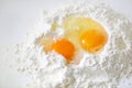 Eggs and flour ready to make dough, baking