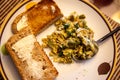 Eggs with fresh vegetables and toast