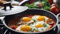 Eggs fried on vegetables Royalty Free Stock Photo
