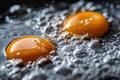 Eggs frying in pan with water, culinary masterpiece in making