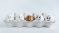 Eggs with funny faces in the package on a white background. Easter Concept Photo. Faces on the eggs Royalty Free Stock Photo