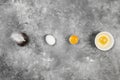 Eggs on a gray background. Top view. Food background Royalty Free Stock Photo