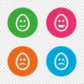 Eggs happy and sad faces signs. Easter icons. Royalty Free Stock Photo