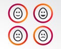 Eggs happy and sad faces signs. Easter icons.