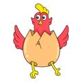 Eggs hatch a red rooster, doodle icon image kawaii