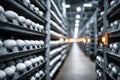 Eggs incubating in trays inside a large-scale agricultural facility Royalty Free Stock Photo