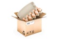 Eggs inside parcel, order and delivery concept. 3D rendering