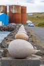 the Eggs at Merry Bay sculpture at Djupivogur village on Iceland Royalty Free Stock Photo