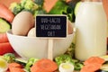 Eggs, milk, vegetables and text ovo-lacto vegetarian diet Royalty Free Stock Photo