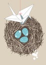 Eggs in Nest and Paper Crane