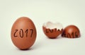 Eggs with numbers 2016 and 2017 for new and old year Royalty Free Stock Photo
