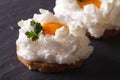Eggs Orsini: baked whipped whites and yolk on toast. Horizontal