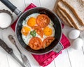 Eggs overeasy in a frying pan, topview Royalty Free Stock Photo