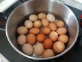 Eggs red boiling for greek orthodox easter celebration