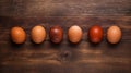 Vibrant Eggs On Wooden Background: A Minimalist Farm Aesthetic Royalty Free Stock Photo