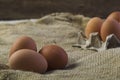 Eggs on sackcloth background